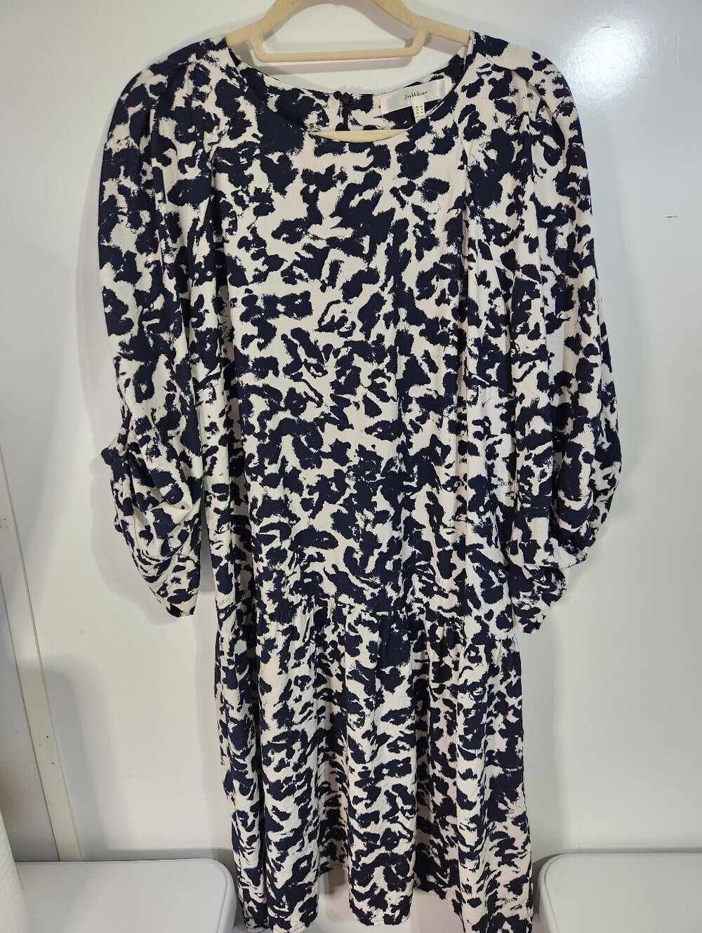 Dark Navy and Cream Printed Women's Dress, Size 12